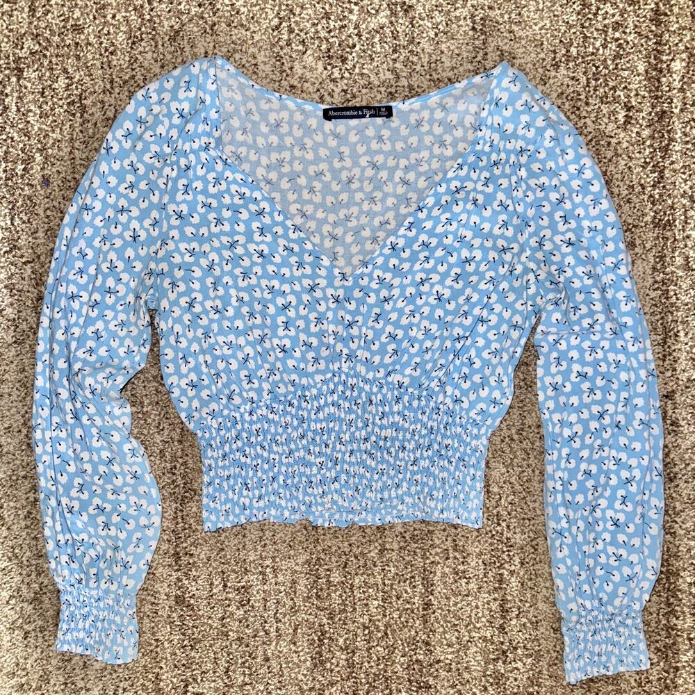 Abercrombie & Fitch Women's Long Sleeve Blue Floral Blouse Shirt Size Medium